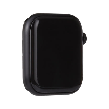 Black-screen smartwatch dummy, front view on black frame