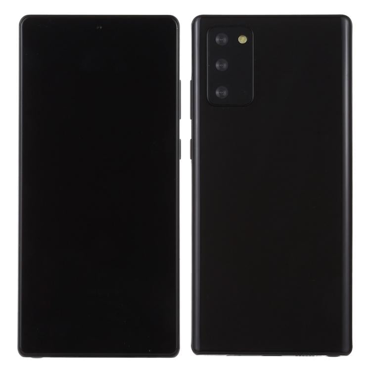 Black dummy smartphone display model, front and back views with rear camera module.