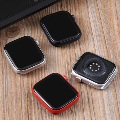 Set of four Apple Watch display dummies on wood with black and red cases