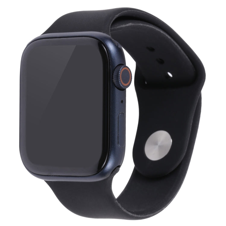 45mm dummy smartwatch display with black screen and dark navy silicone band