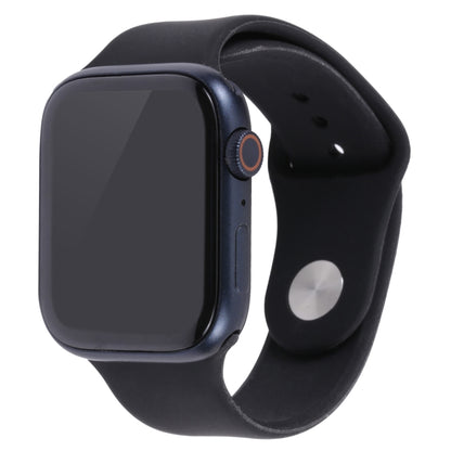 45mm dummy smartwatch display with black screen and dark navy silicone band