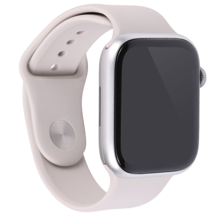 45mm dummy smartwatch display side view with black screen and light gray silicone band