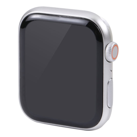 Silver smartwatch dummy display with dark blank black screen, front view, 40mm size