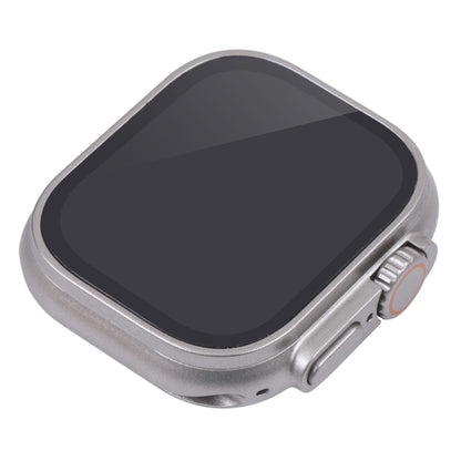 Silver Apple Watch Ultra 49mm dummy display model with black screen, side buttons visible.