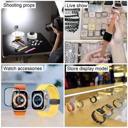 Fake Apple Watch 49mm display models shown with silicone straps in promo scenes