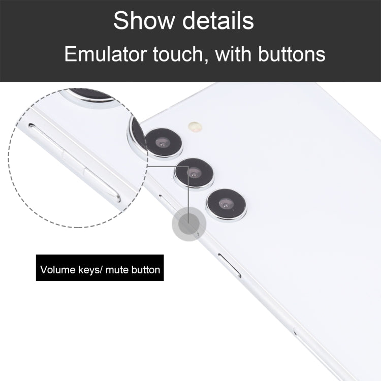 Samsung Galaxy S23 dummy display with side buttons and camera module on white back.