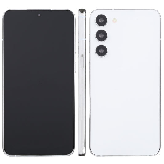 Dummy smartphone with black front and white back, triple rear camera module