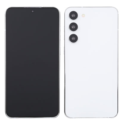 Dummy smartphone front and back, black screen and white rear with triple cameras