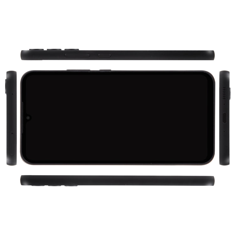 Black fake phone display model with blank screen shown from front and sides