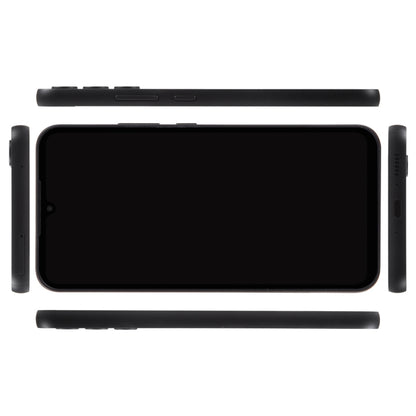 Black fake phone display model with blank screen shown from front and sides