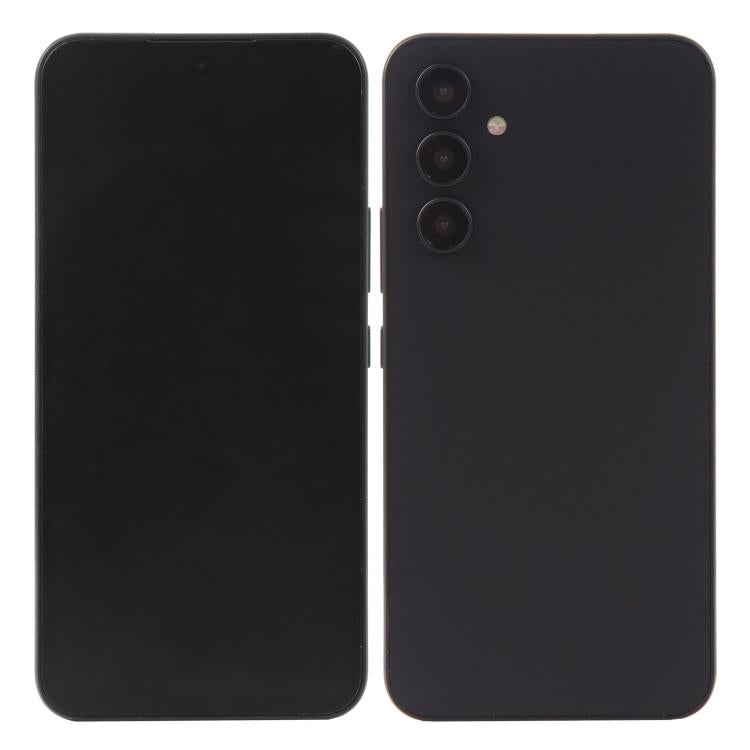 Black phone dummy display model with off screen, front and back view, slight angle