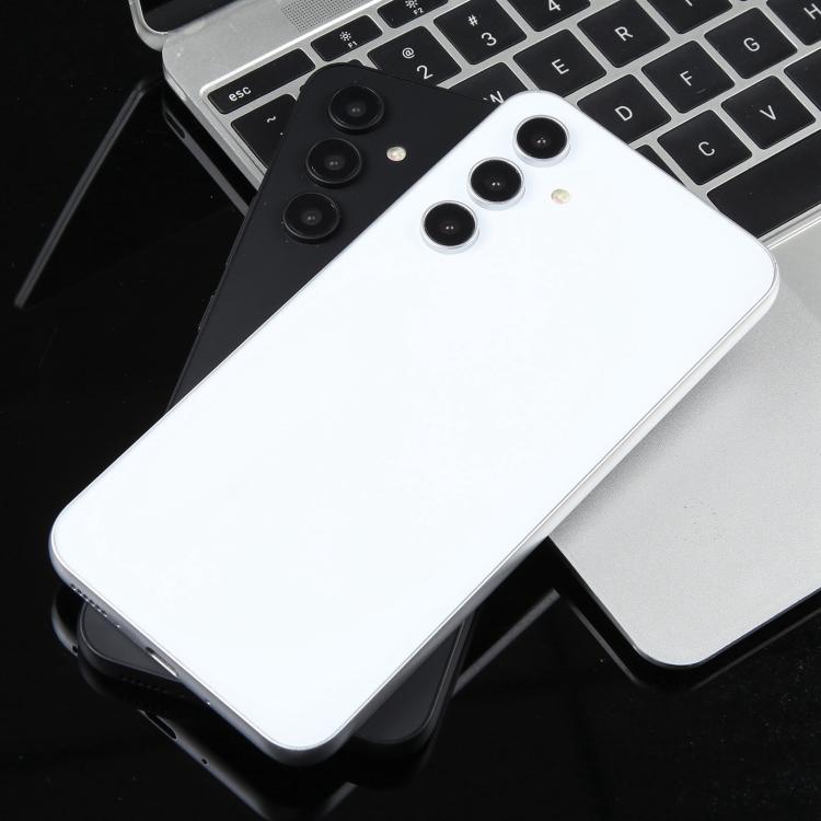 White and black phone dummy display models with off screens and rear cameras
