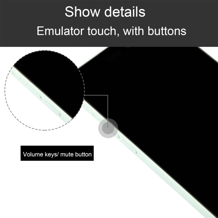 iPhone 15 dummy display model close-up of side buttons on black screen
