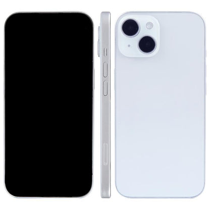 iPhone 15 dummy display model with black screen front and light blue back