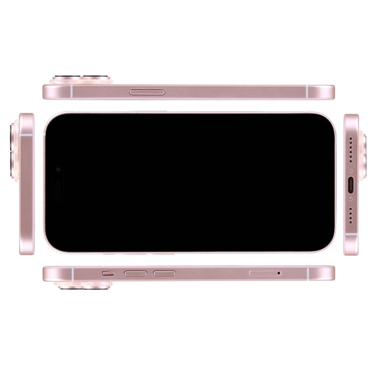 iPhone 15 Plus dummy display phone showing top and bottom edges with pink frame