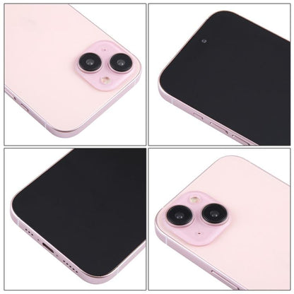 iPhone 15 Plus dummy display phone views with pink back, black screen, side ports