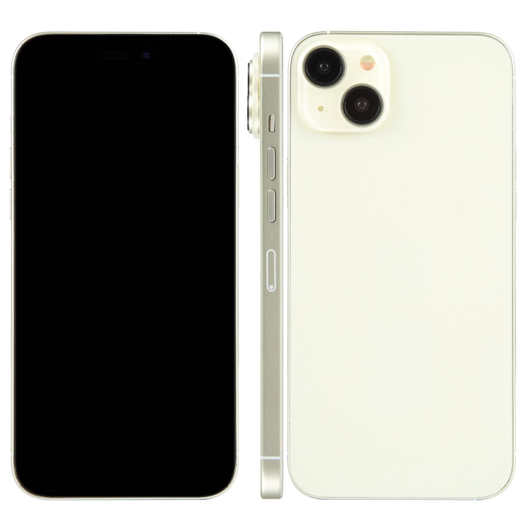 iPhone 15 Plus dummy display phone with black screen and off-white back, side buttons
