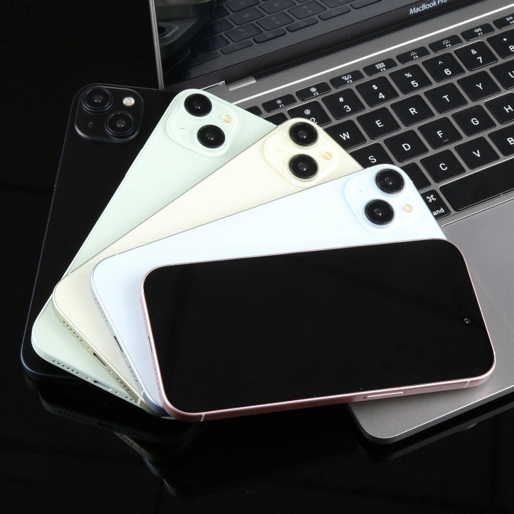 Set of iPhone 15 Plus dummy display phones with black screens in multiple colors