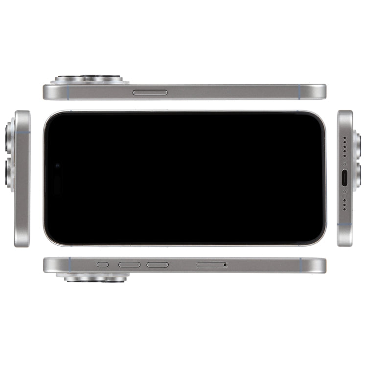 iPhone 15 Pro dummy display model side view with black screen and metal edges