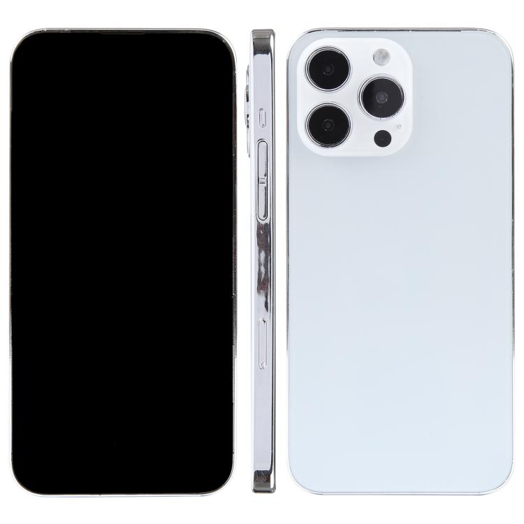 White iPhone dummy display model with dark front screen and triple camera back