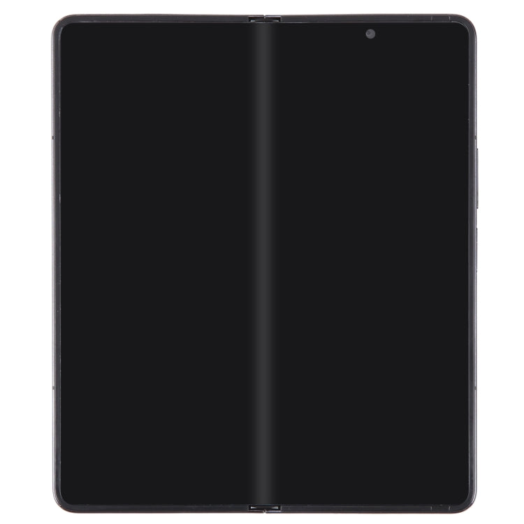 Black foldable phone dummy model, fully open with two dark display panels