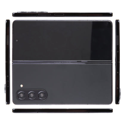 Black foldable phone dummy model, front view with triple rear cameras