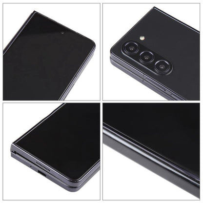 Black foldable phone dummy model, four views showing dark screens and edges