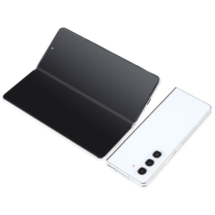 Black and white foldable phone dummy models, open with dark screen on black unit