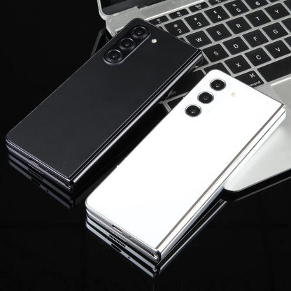 Black foldable phone dummy model with triple camera, paired with white dummy phone