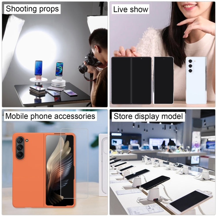 Foldable phone dummy display models shown in store-style setup with multiple units