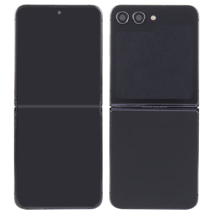 Black folding phone dummy display model, two views with blank outer and inner screens