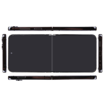 Black folding phone dummy display model showing hinge and side buttons, blank screens