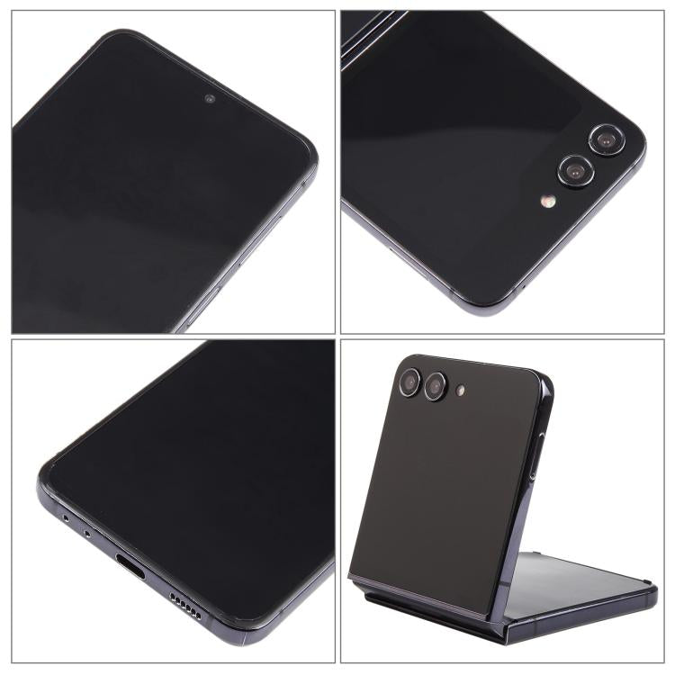 Black folding phone dummy display model with triple-lens camera and blank screens