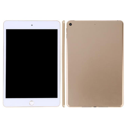 Tablet dummy display model with white frame, black screen, and gold back