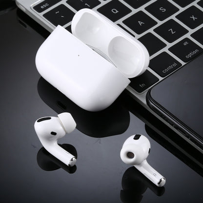 White AirPods-style dummy earbuds and charging case