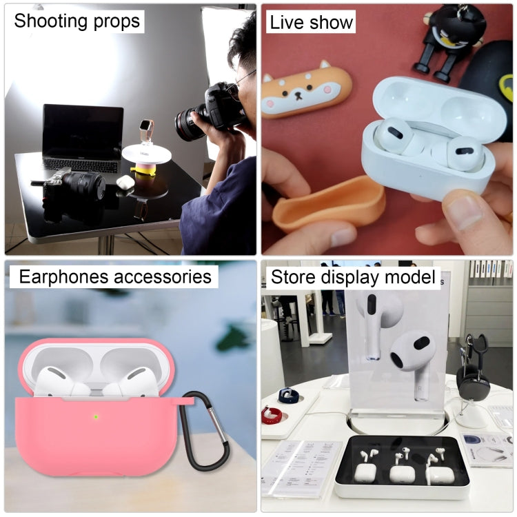 White AirPods-style dummy earbuds accessory set with charging case and display model