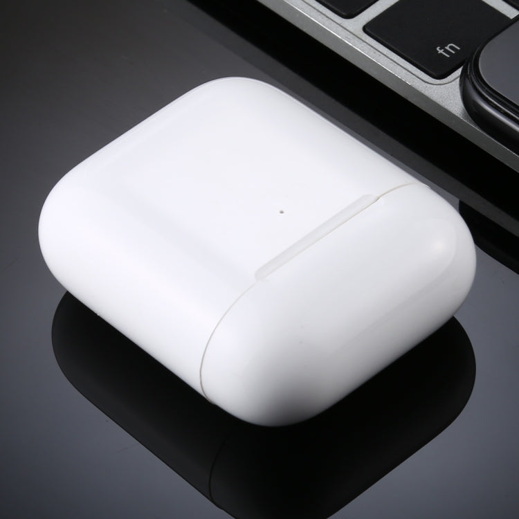 White AirPods-style charging case for dummy headphones, closed