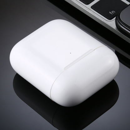 White AirPods-style charging case for dummy headphones, closed