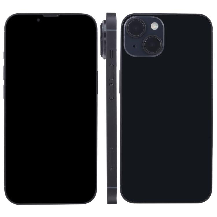iPhone 14 Plus dummy display front and black back, dual rear cameras and side controls