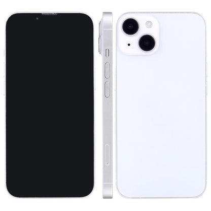 iPhone 14 Plus dummy display front and white back, black screen with dual rear cameras
