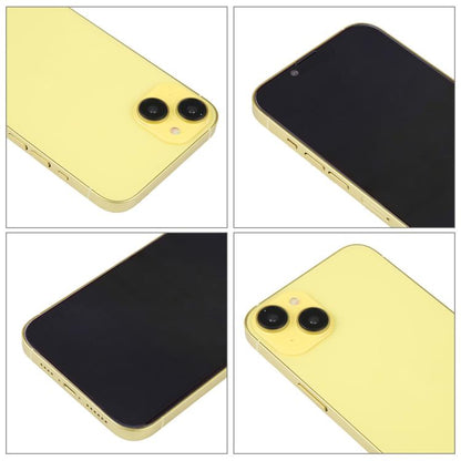 iPhone 14 Plus dummy display close-ups of yellow back and black front screen