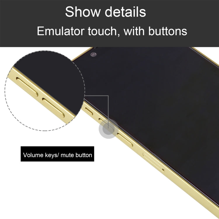 iPhone 14 Plus dummy display with gold side buttons and black touchscreen panel
