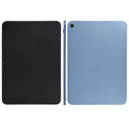 Tablet display model with black front screen and blue rear case, front-and-back view