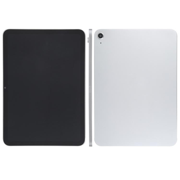 Tablet display model with black front screen and white rear case, back view