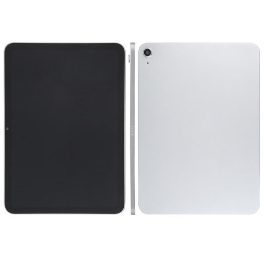 Tablet display model with black front screen and white rear case, back view