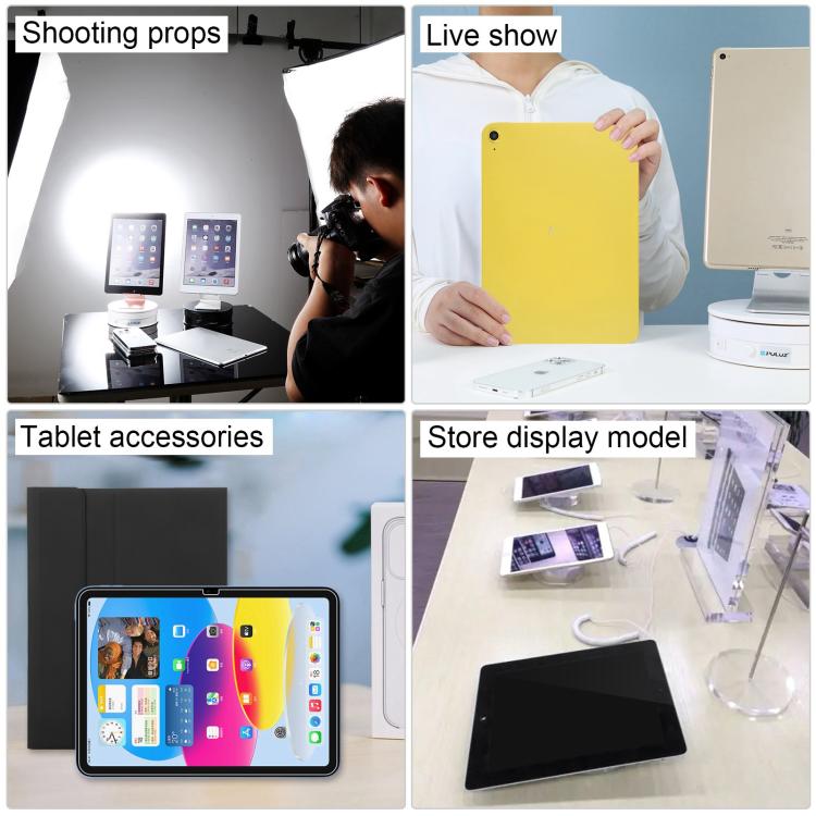Multiple tablet display models used as store display props, showing several colors