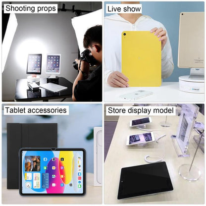Multiple tablet display models used as store display props, showing several colors