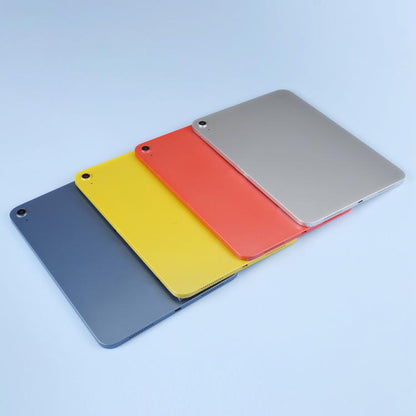 Tablet display model set with yellow, red, gray, and blue rear cases, back view