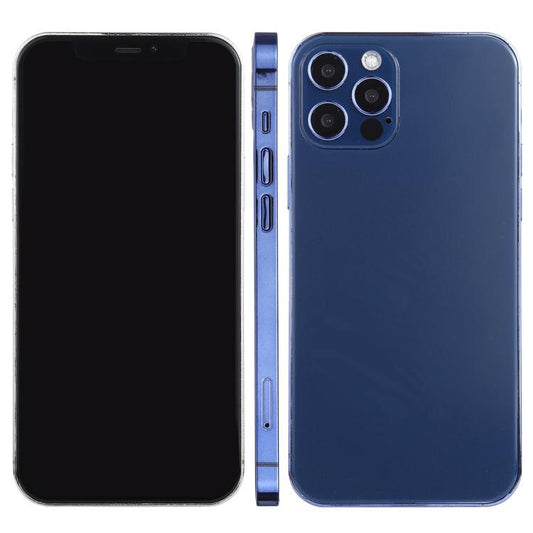 Blue phone display dummy model with black front screen and dual camera back