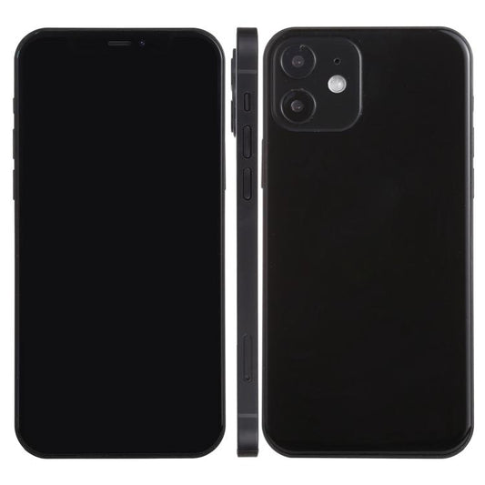 Black-screen fake iPhone 12 mini dummy display model, front view, light version